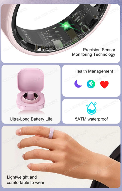 Smart Couple Ring Bluetooth Connection Multiple Sports Modes Pedometer Fitness Rings Heart Rate Sleep Monitoring 5ATM Waterproof