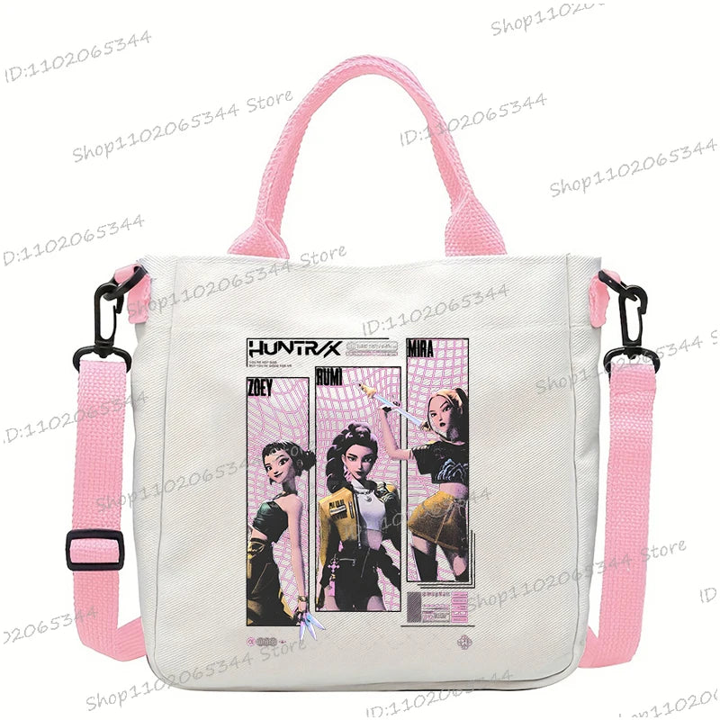 Y2K Anime Cartoon Print Women Canvas Strap Shoulder Bag Fashion Cartoon Anime Crossbody Bags Student Teenage Handbags