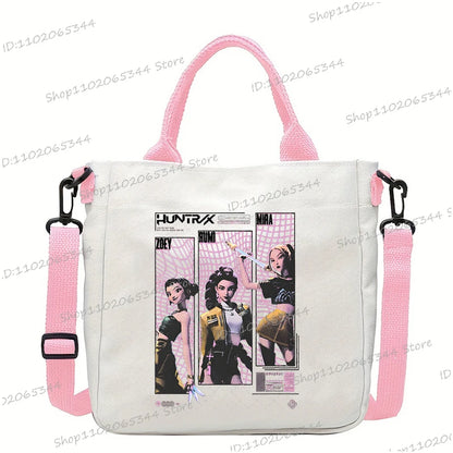 Y2K Anime Cartoon Print Women Canvas Strap Shoulder Bag Fashion Cartoon Anime Crossbody Bags Student Teenage Handbags
