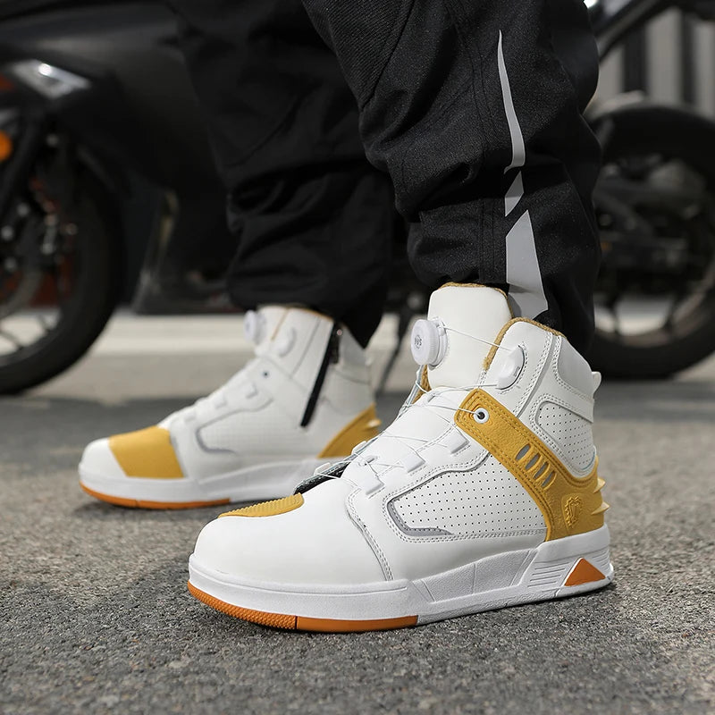 Cowhide Motorcycle Boots Men Leather Breathable Anti Slip Motorbike Cycling Shoes High Quality Men's Motocross Protective Boot