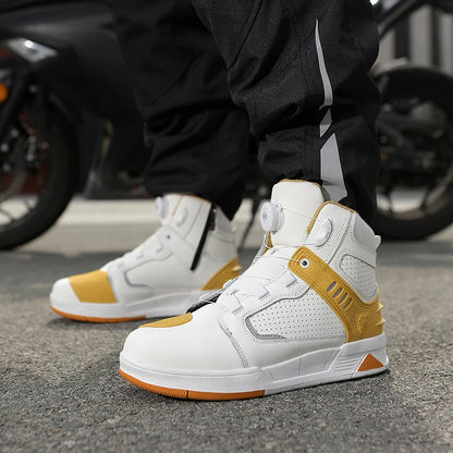 Cowhide Motorcycle Boots Men Leather Breathable Anti Slip Motorbike Cycling Shoes High Quality Men's Motocross Protective Boot