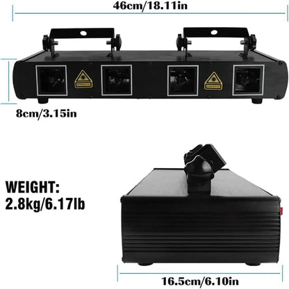 Party lights, DJ disco lights, 4-beam DMX and voice-controlled laser lights, light show stroboscopic party lights ambient lights