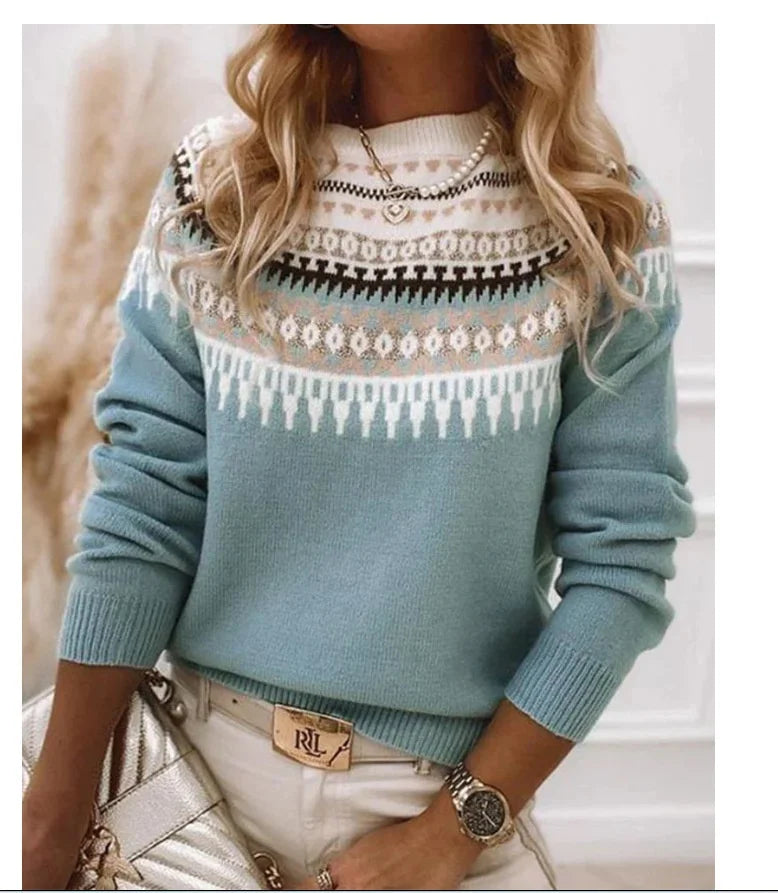 2025 Spring Knitted Women Sweater Print O-neck Long Sleeve Casual Loose Sweaters Female Winter Elegant Trendy Ladies Clothes