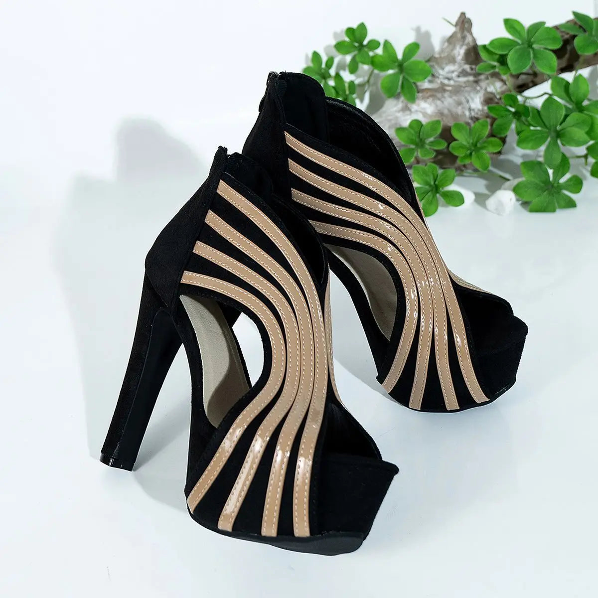 Women's Summer Sandals 2026 Sexy Open-toe High-heeled Sandals Striped Platform Stage Performance Pole Dance Shoes Woman Pumps