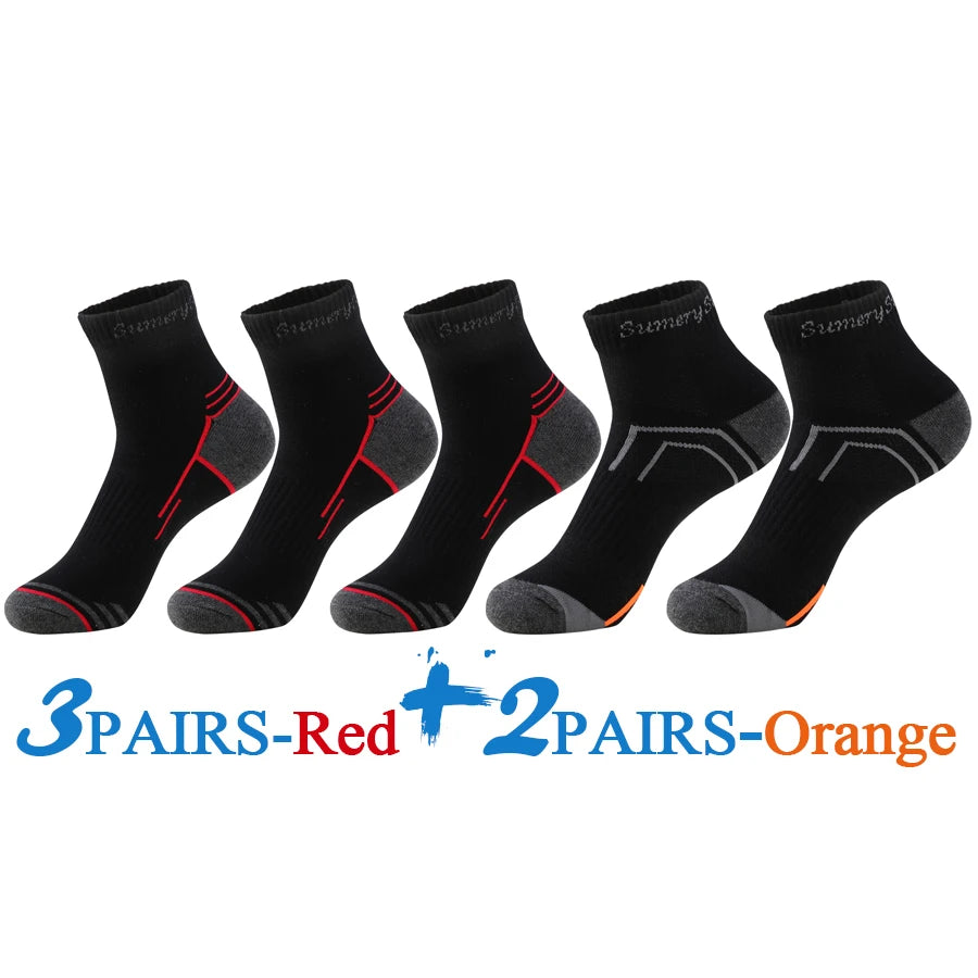 5 Pairs/Lot Mens Running Socks Casual Outdoor Sports Cotton Orange Red Stripes Compression Black 15 Styles Travel Hot Sale 2024