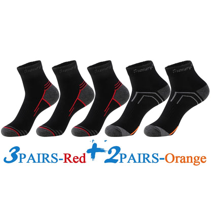 5 Pairs/Lot Mens Running Socks Casual Outdoor Sports Cotton Orange Red Stripes Compression Black 15 Styles Travel Hot Sale 2024