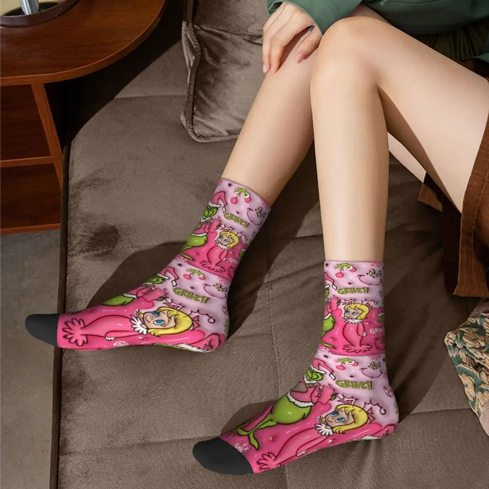 Cartoon Grinchh Xmas Socks Men's Women's Funny Happy Christmas Socks Hip Hop Spring Summer Autumn Winter Socks Gift