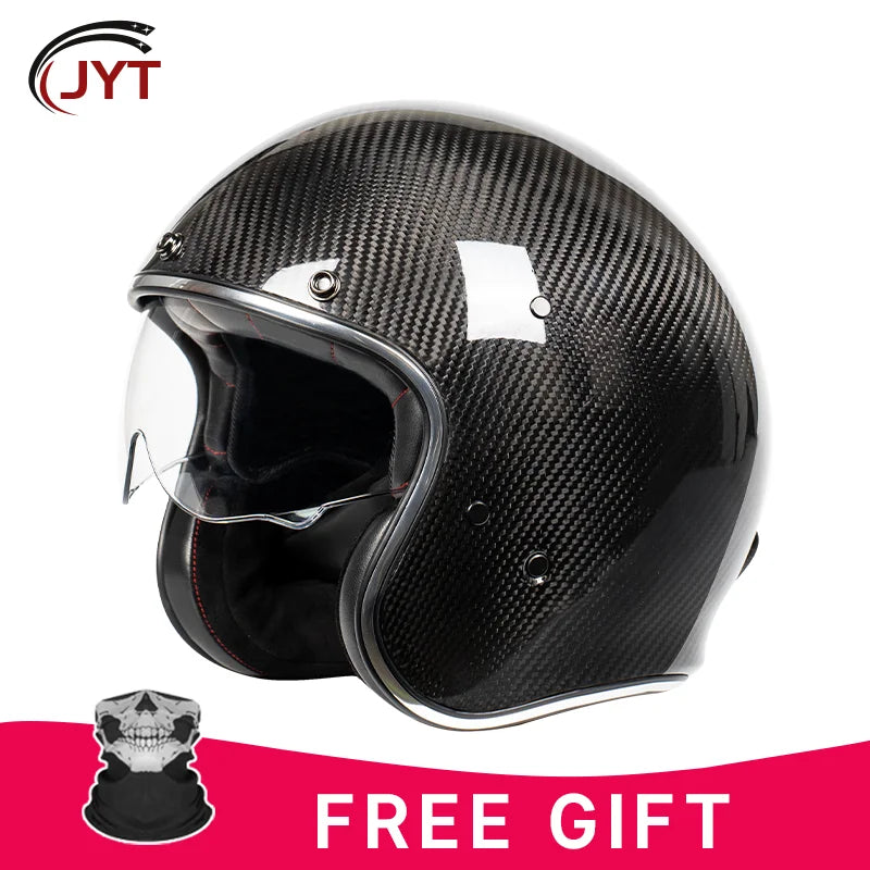 DOT Approved 12K Carbon Fiber Open Face Helmet with Visor Motorcycle Helmet Cascos Para Motos 3K 12K Jet Helmets Four Seasons