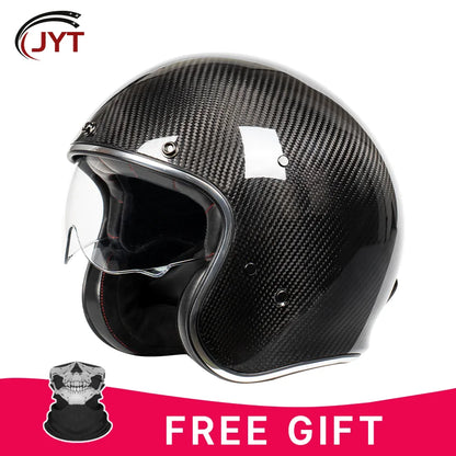 DOT Approved 12K Carbon Fiber Open Face Helmet with Visor Motorcycle Helmet Cascos Para Motos 3K 12K Jet Helmets Four Seasons