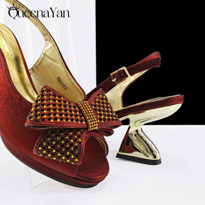2025 New Rhinestone Design African Shoes & Bag Set in Olive  Open Toe Comfortable Women's High Heels Hot Sale on Instagram