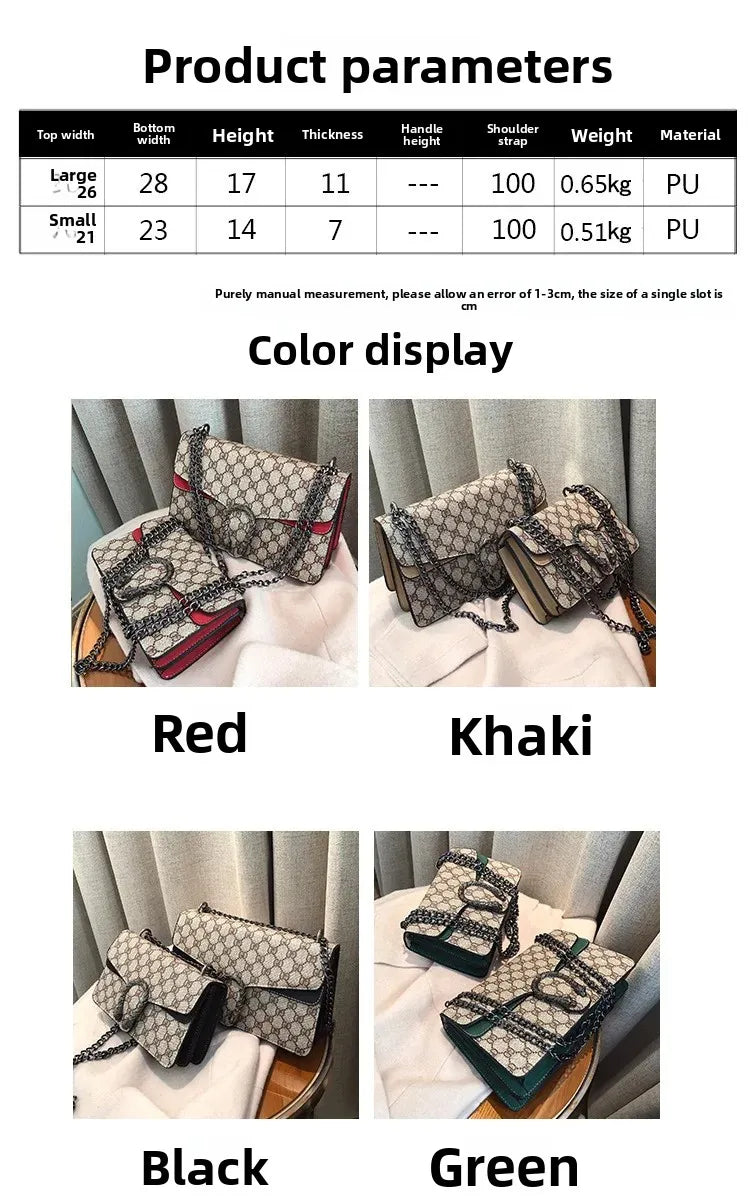 Fashionable Mini Printed Chain Women's Bag Crossbody Shoulder Bag Soft PU Leather Square Shape Bag with Phone Pocket