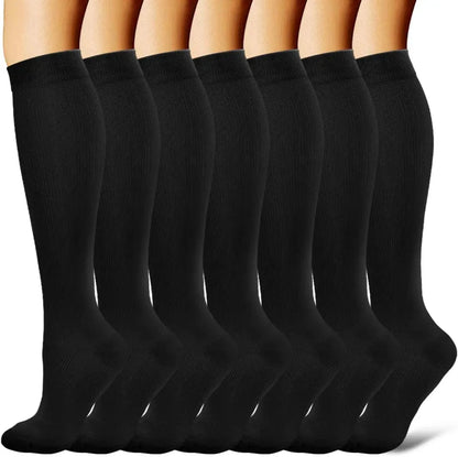 3/6/7 Pairs Compression Socks Women Medical Edema Running Socks Men Knee Length Cycling Socks  Football Basketball Outdoor trave