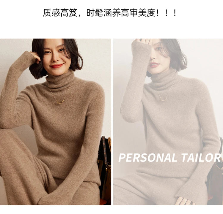 100% cashmere sweater women's knitted pullover sweater high neck solid color slim fit soft cashmere basic women's sweater