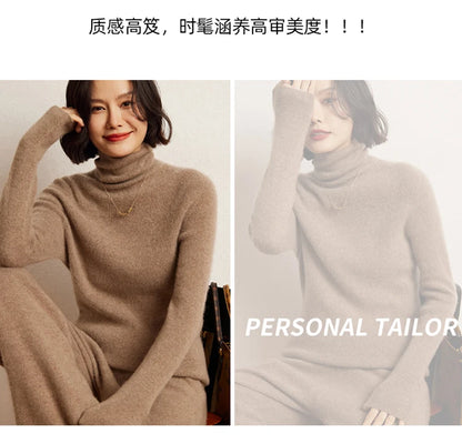 100% cashmere sweater women's knitted pullover sweater high neck solid color slim fit soft cashmere basic women's sweater