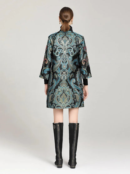 Elegant Embroidered Jacquard Trench Coat for Women 2025 | Round Neck Mid-Length Jacket | European Style Spring Fall Outerwear