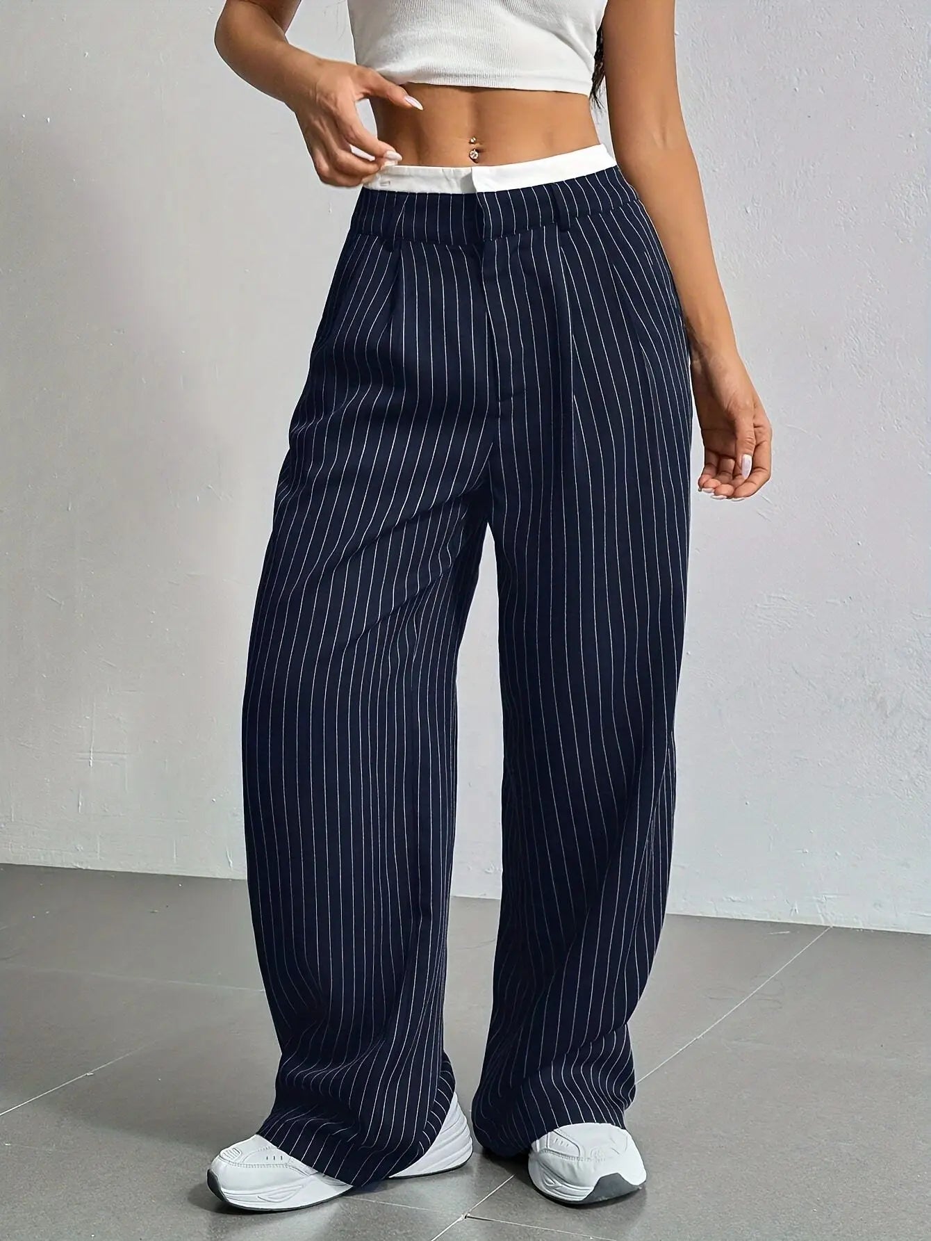 Fashion Pants Women's Stripe Straight Pants 2024 Autumn Winter High Waisted Casual Suit Pants Office Lady Women Trousers Bottoms