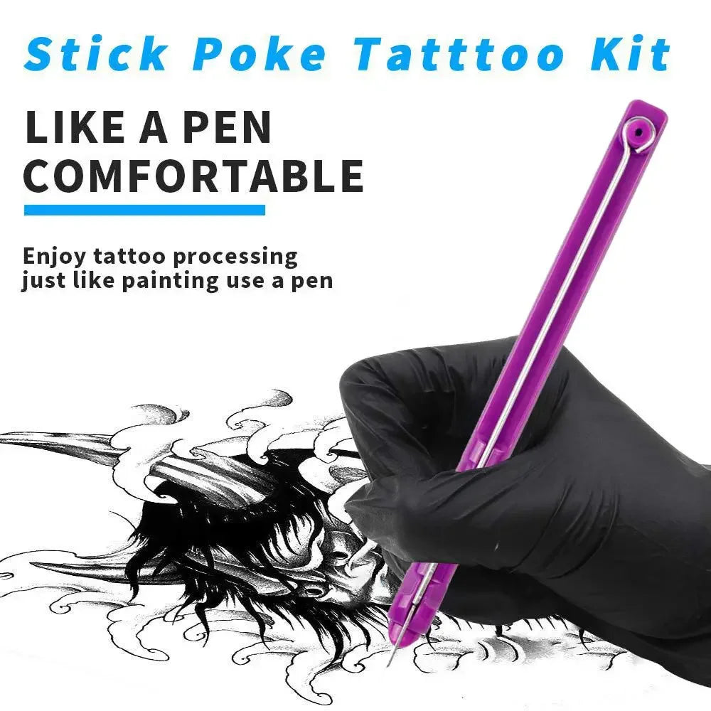 Hand Poke and Stick Tattoo Kit with Poke Tattoo Needles Holder Ink Accessories Set for DIY 3D Hand Poke Stick Tattoo Kit