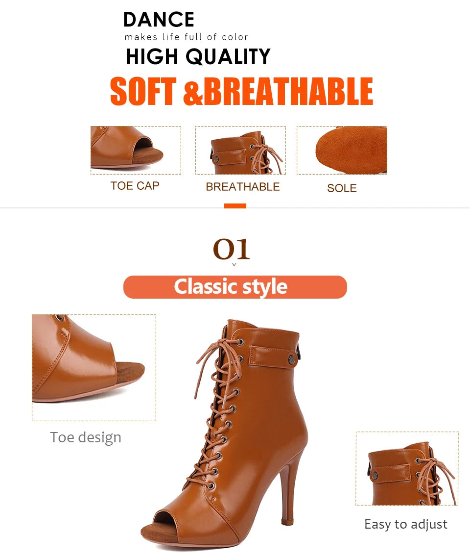 DKZSYIM Woman Latin Dance Shoes leather Party Tango Dance Booties for Women Salsa Dance Heels Ballroom Shoes Sexy Stilettos