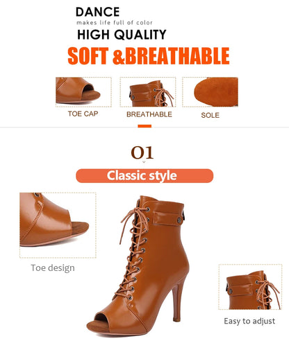 DKZSYIM Woman Latin Dance Shoes leather Party Tango Dance Booties for Women Salsa Dance Heels Ballroom Shoes Sexy Stilettos