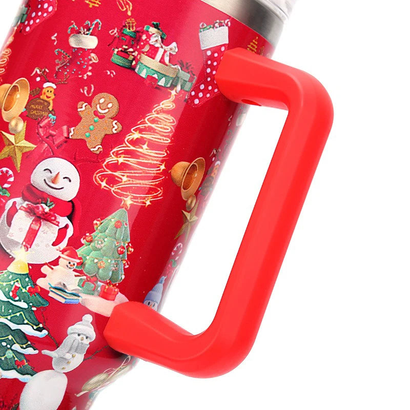 40oz Thermos Bottles Stainless Steel Christmas Series Insulated Water Bottle with Handle/straw Car Ice King Cup Christmas Gift