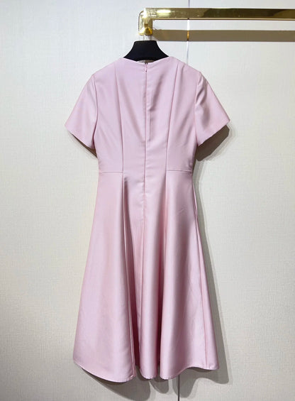 ZJYT Elegant Luxury Diamonds Dress Women 2026 Spring Summer Short Sleeve Midi Special Party Eve Dresses Pink Casual Vestidos