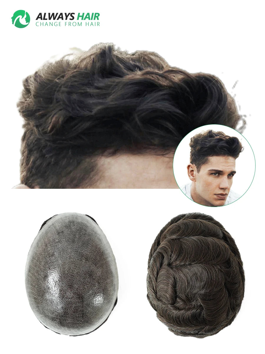 I SKIN Men's Capillary Prothesis 0.12-0.14mm Indian Human Hair 130% Hair Density Men Toupee 6x8 6x9 7x9 7x10 8x10 Size Wig Man