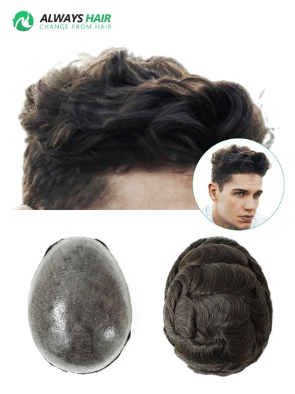 I SKIN Men's Capillary Prothesis 0.12-0.14mm Indian Human Hair 130% Hair Density Men Toupee 6x8 6x9 7x9 7x10 8x10 Size Wig Man