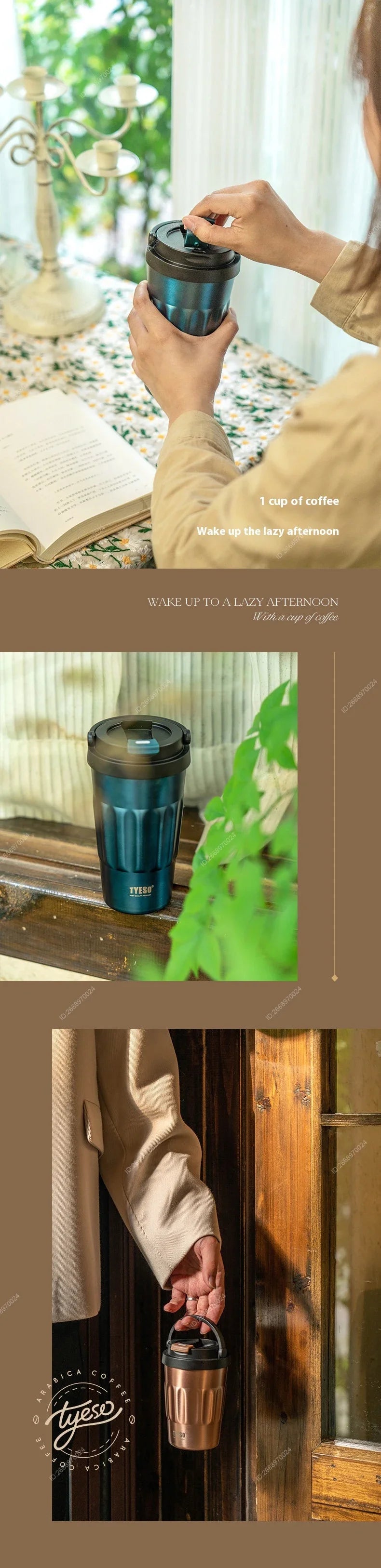 400/500ML Tyeso Vintage Coffee Mug Portable Steel Insulated Travel Cup Convenient Handheld 304 Stainless Thermos for On-the-Go