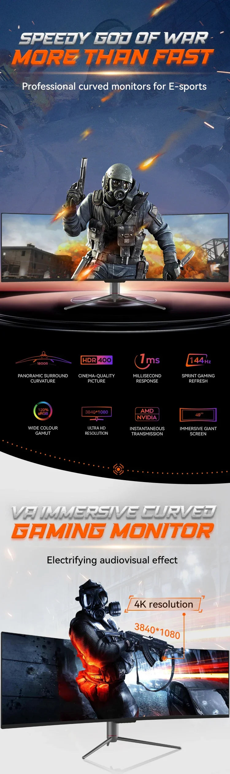 New Factory 4k monito 24 27 32 49 Inch Lcd monitos Curved Borderless Professional 4k Gaming monitos