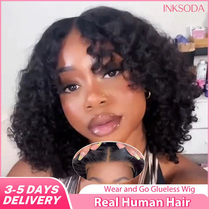 16Inch Wear And Go Glueless Bob Wig Human Hair Short Curly Deep Wave Lace Front Wigs Pre Cut Brazilian Hair 4x4 5X5 HD Lace Closure Wig  220% Density Pre-Plucked No Lace Front Closure Ready to Wear Natural Human Hair Lace Fro