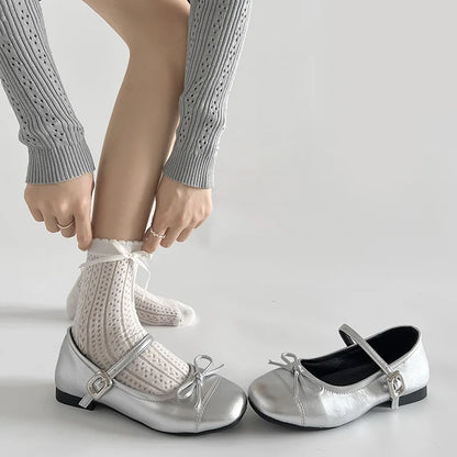 2026 New Spring Vintage Women Ballet Flats Shoes Comfort Round Toe Soft Sole Shoes Elegant Butterfly-knot Dress Grandma's Shoes