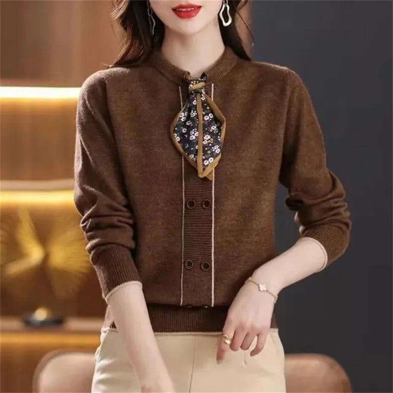 Korean Female Round Neck Pullover Knit 2025 Women Fashion Large Size 4XL Knitted Coat Autumn Ladies Tie Up Sweater Short Jacket