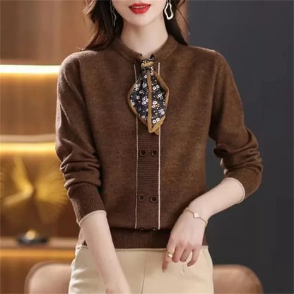 Korean Female Round Neck Pullover Knit 2025 Women Fashion Large Size 4XL Knitted Coat Autumn Ladies Tie Up Sweater Short Jacket