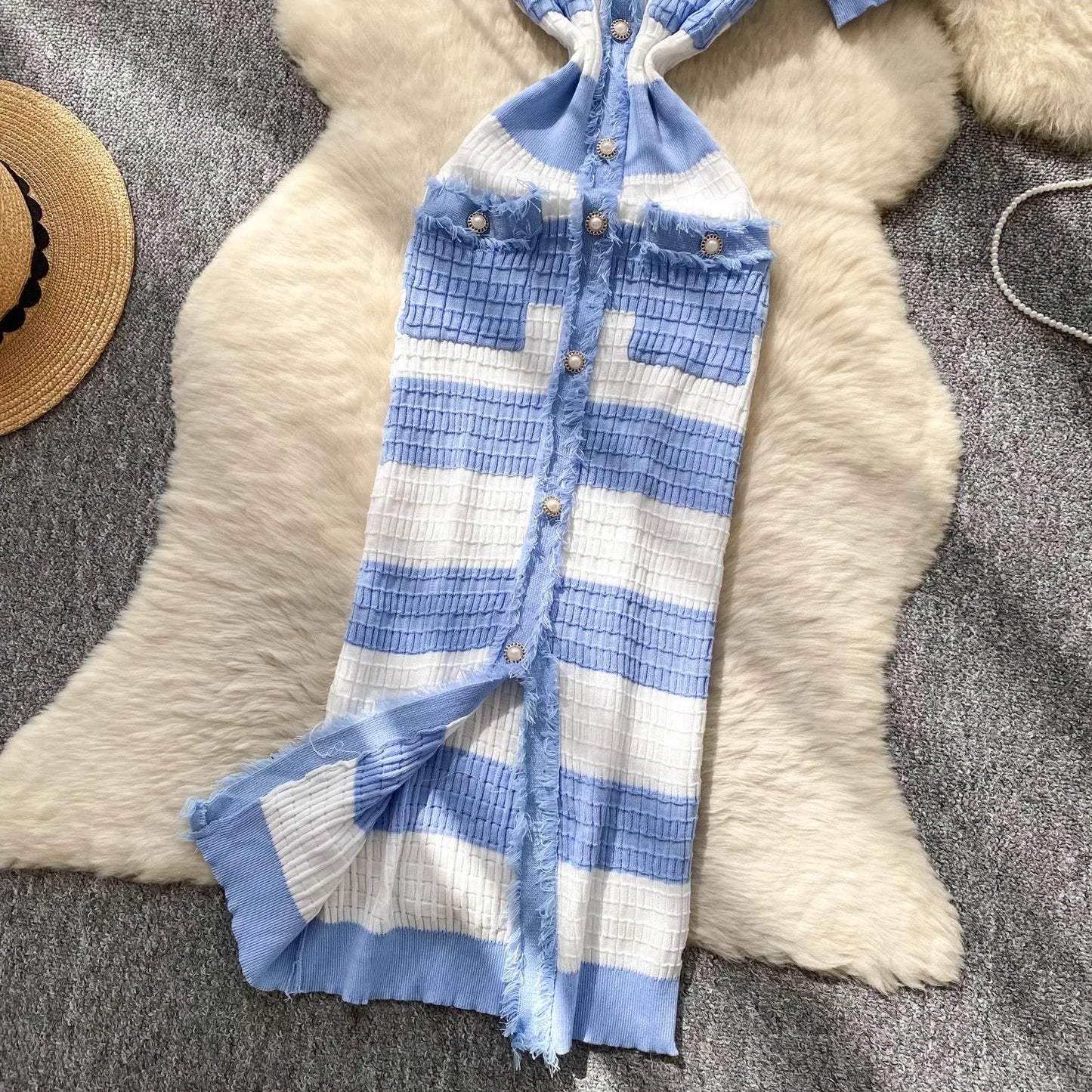 YuooMuoo Chic Fashion Sexy Package Hips Knitted Long Dress 2025 Spring and Summer Elegant Slim Waist Office Lady Sweater Dress