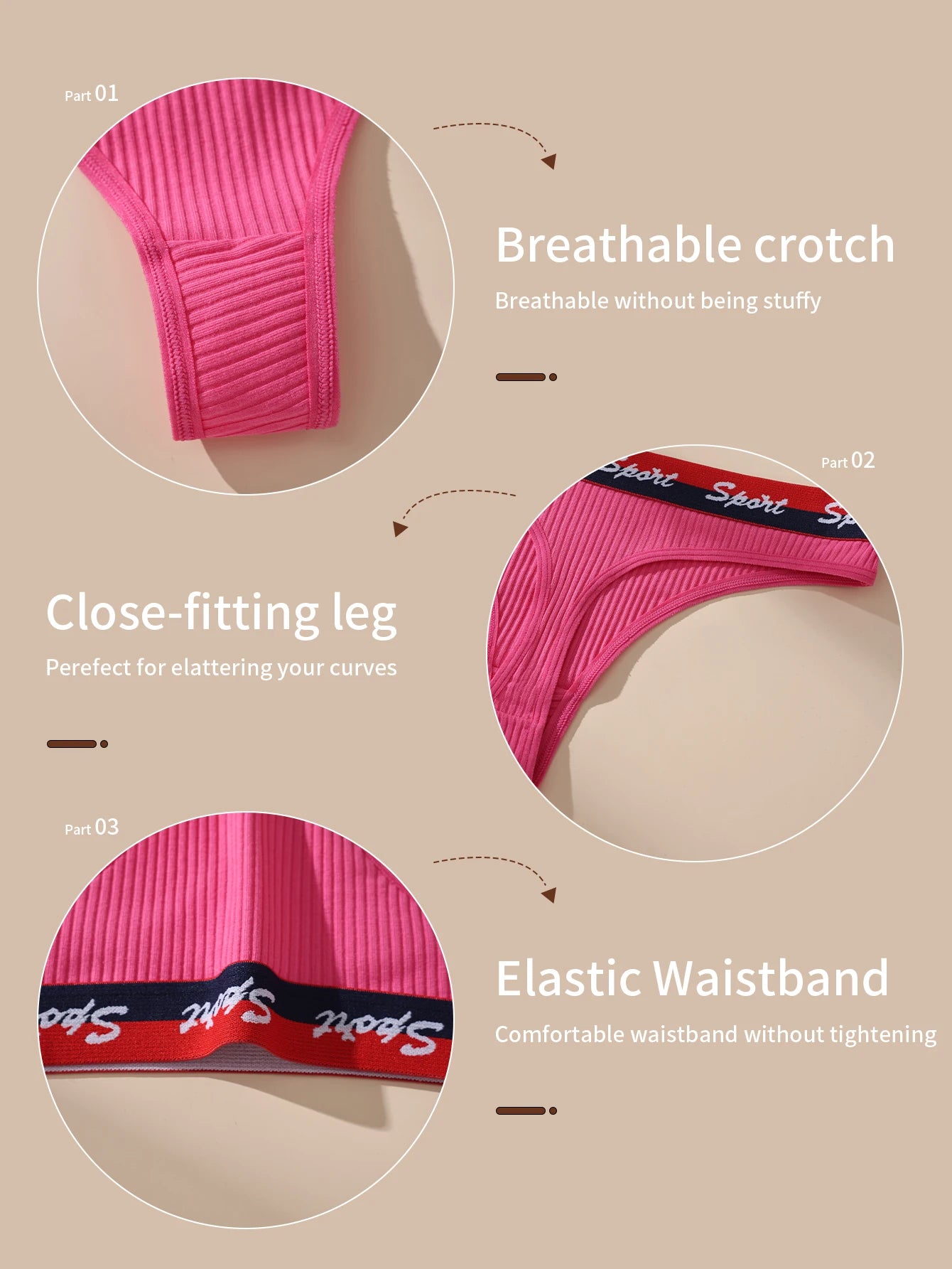 7Pcs Women Thongs Panties Low Waist Underwear Sport Girls Briefs Cotton G-String Breathable Sexy Ladies Panty Female Lingerie