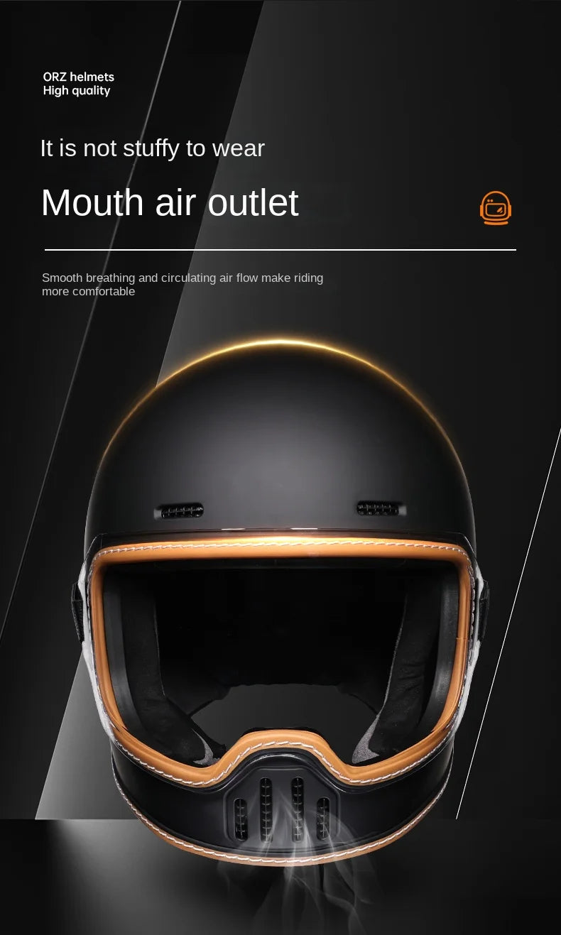 ORZ Retro Full Helmet Motorcycle Motorcycle Helmet Four Seasons Couple Street Bike Helmet Riding