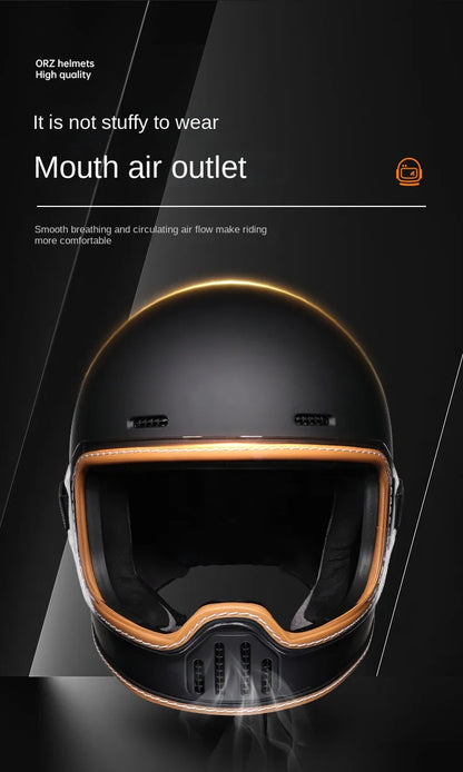 ORZ Retro Motorcycle Helmet Full Face Cruising Motorcycle Helmet Four Seasons Couple Street Pig Nose Helmet DOT Approved 729