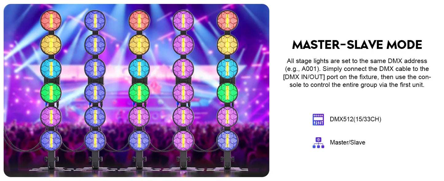 DayFlicker 350W 6-LED COB Linear Vintage Light Stage Light 1-20Hz Flash DMX512 15/33CH For DJ Concert Weddings Nightclub Dance