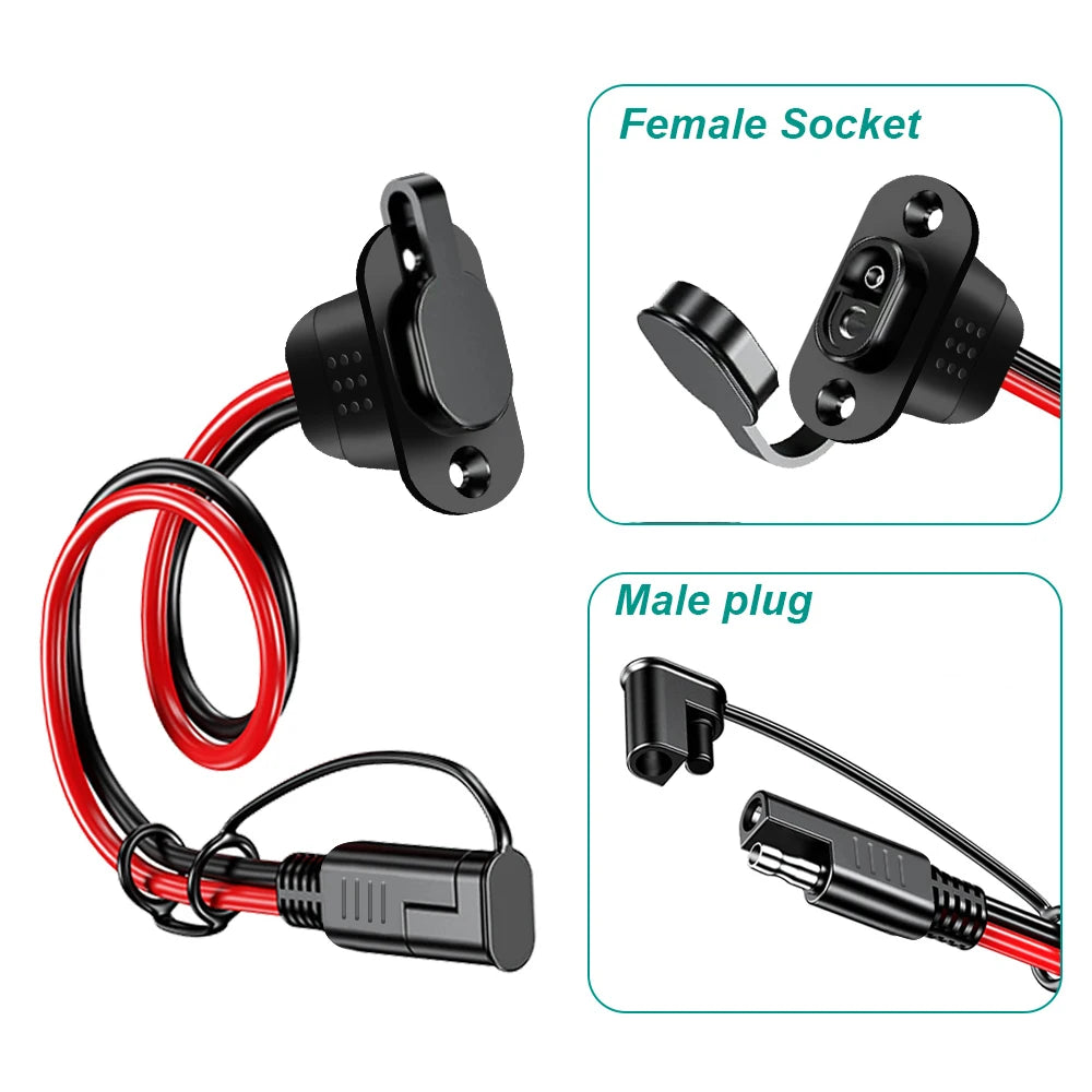 1/2Sets SAE Quick Connector Harness SAE Adapter Male Plug to Female Socket Cable 12AWG SAE Extension Cable Waterproof ForCharger