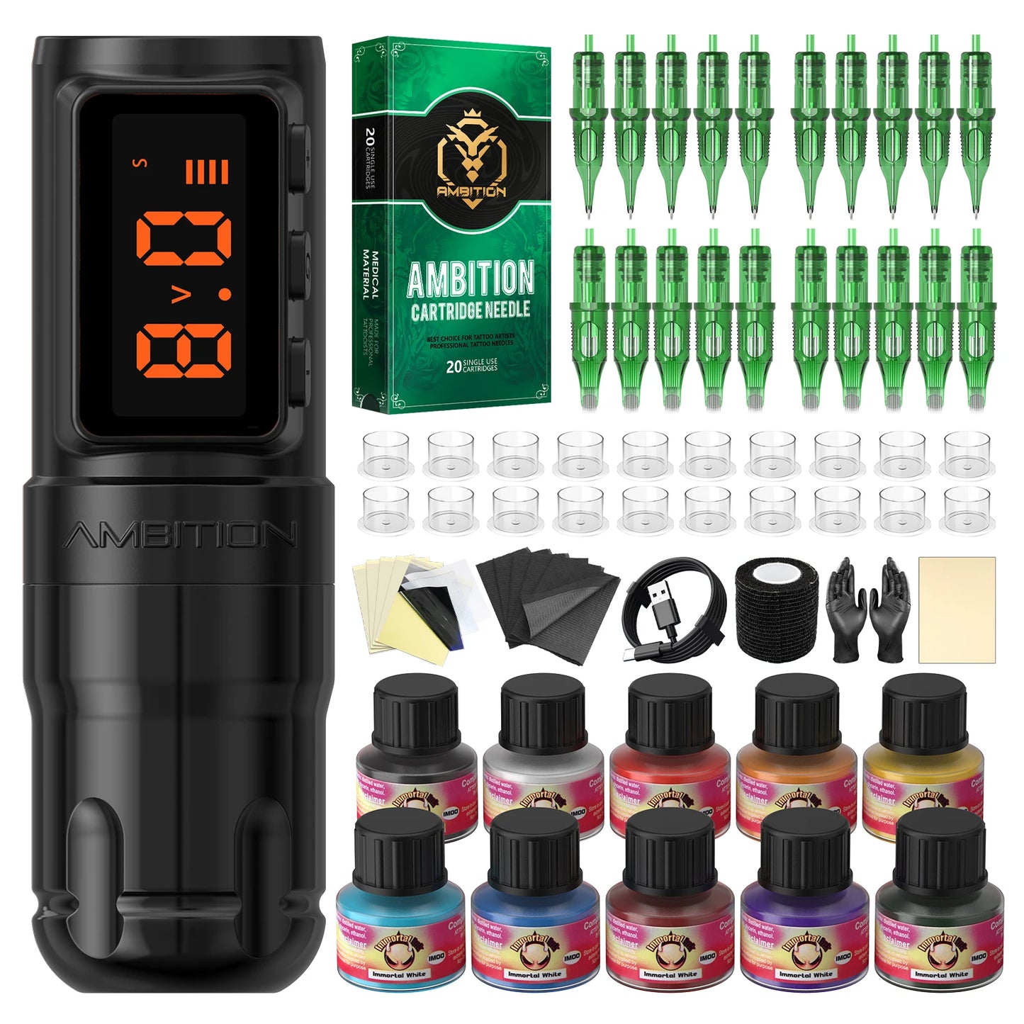 Ambition Bolt-X Kit Tattoo Machine Pen Set Wireless Power Supply Battery 1600mAh 10Hours Permanent Makeup Coreless Tattoo Gun