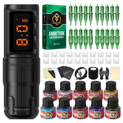 Ambition Bolt-X Kit Tattoo Machine Pen Set Wireless Power Supply Battery 1600mAh 10Hours Permanent Makeup Coreless Tattoo Gun