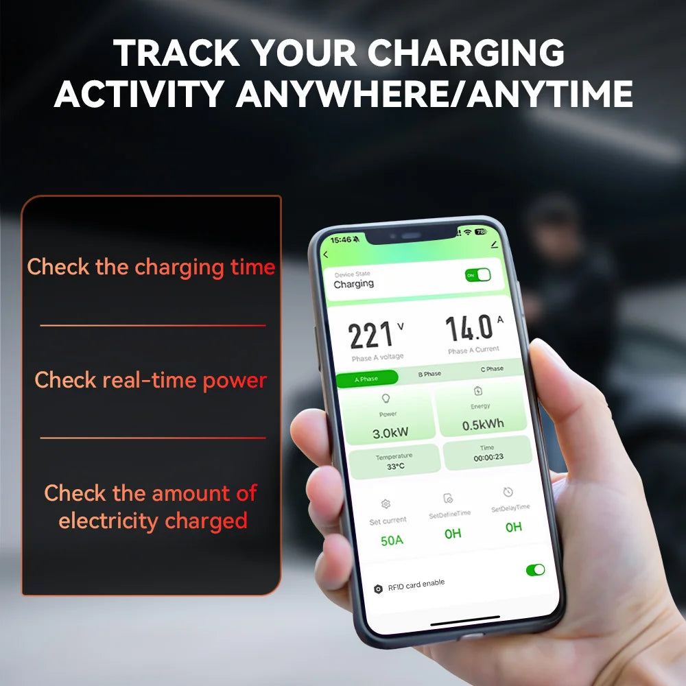 IPENGEN EV Charging Station 32A 7KW TS-NACS Charger Plug for Tesla Car Charger EVSE Wallbox 9.6KW 12KW Fast Charging APP Control