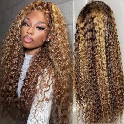 Highlight Curly Wig 13x4 Lace Front Wig Human Hair Wigs 13x4 Human Hair Deep Wave Lace Frontal Wig 4/27 Colored Wigs PrePlucked