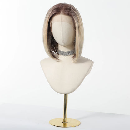 13*6 HD Transparent Lace Front Wigs Natural Hairline Short Straight Synthetic Wigs For Women Daily Party Brown Mixed Blonde Wigs