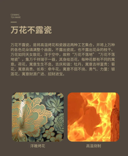 Ru Kiln Ceramic Teapot Gilded Peony Western Han Tile Pot Kung Fu Tea Set Household Tea Pot