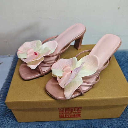 Slippers Women's shoes Heels Sandals Elegant Sexy Fashion New  Luxury Kawaii Designer Stripper shoes woman 2025 trend square toe