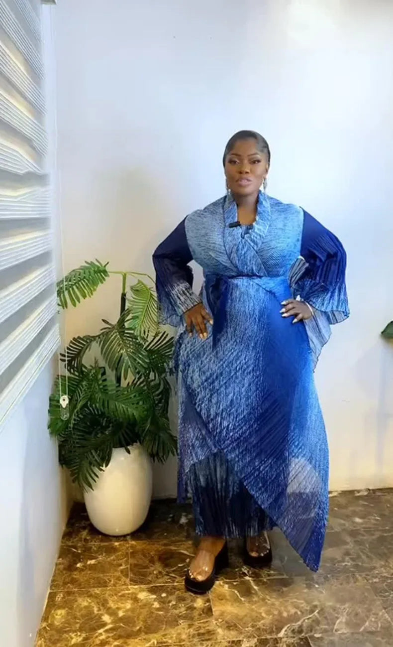 EGRM Miyake Pleated Robe Plus Size Women's Dresses Sets Fashion Strapless Skirt Cardigan Trench Coat Party Dress 2-Piece Set