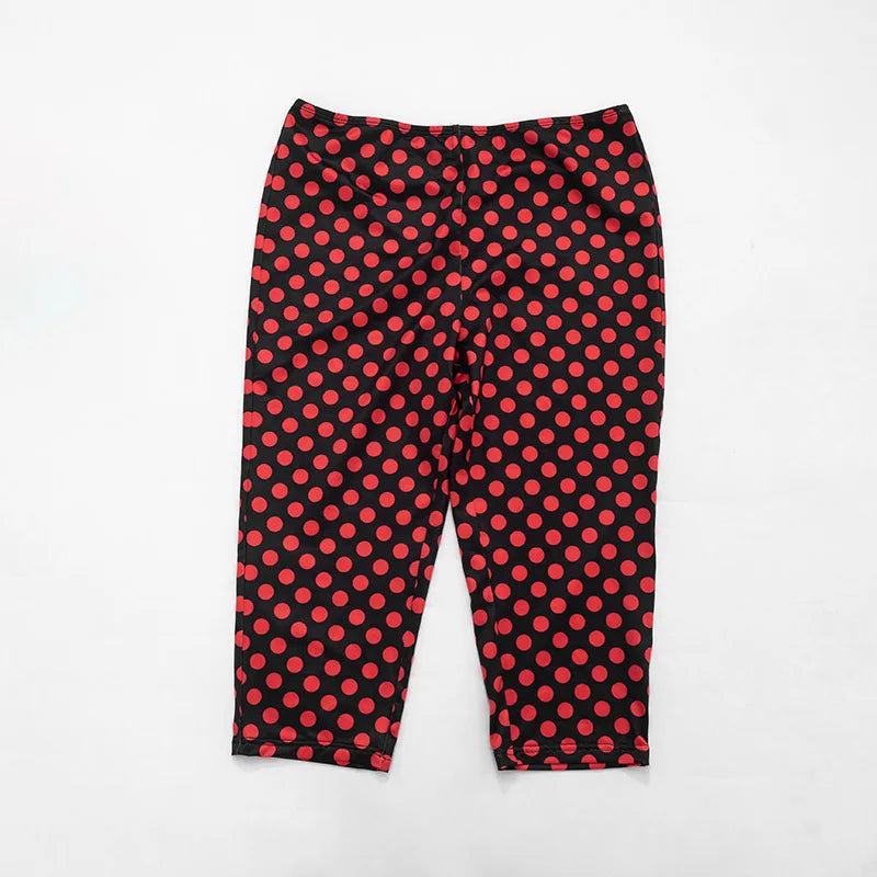 FAGADOER Sexy Woman 3 Piece Set Outfit Polka Dot Print Patchwork Short Sleeve Crop Top and Pants Matching Female Streetwear New