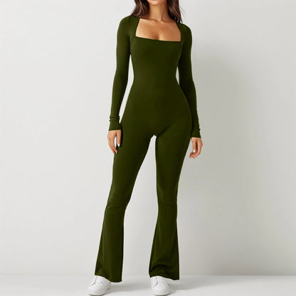 New Popular Women Wide Leg Yoga Bodysuit Outfit One Piece Gym Fitness High Quality Sport Long Sleeve Plus Size Jumpsuit