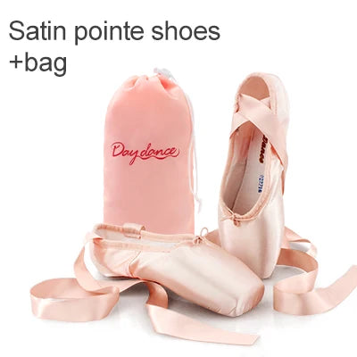 Black Satin Ballet Pointe Shoes Ladies Professional Ballet Shoes Girls Women Ballerina Shoes With Ribbons